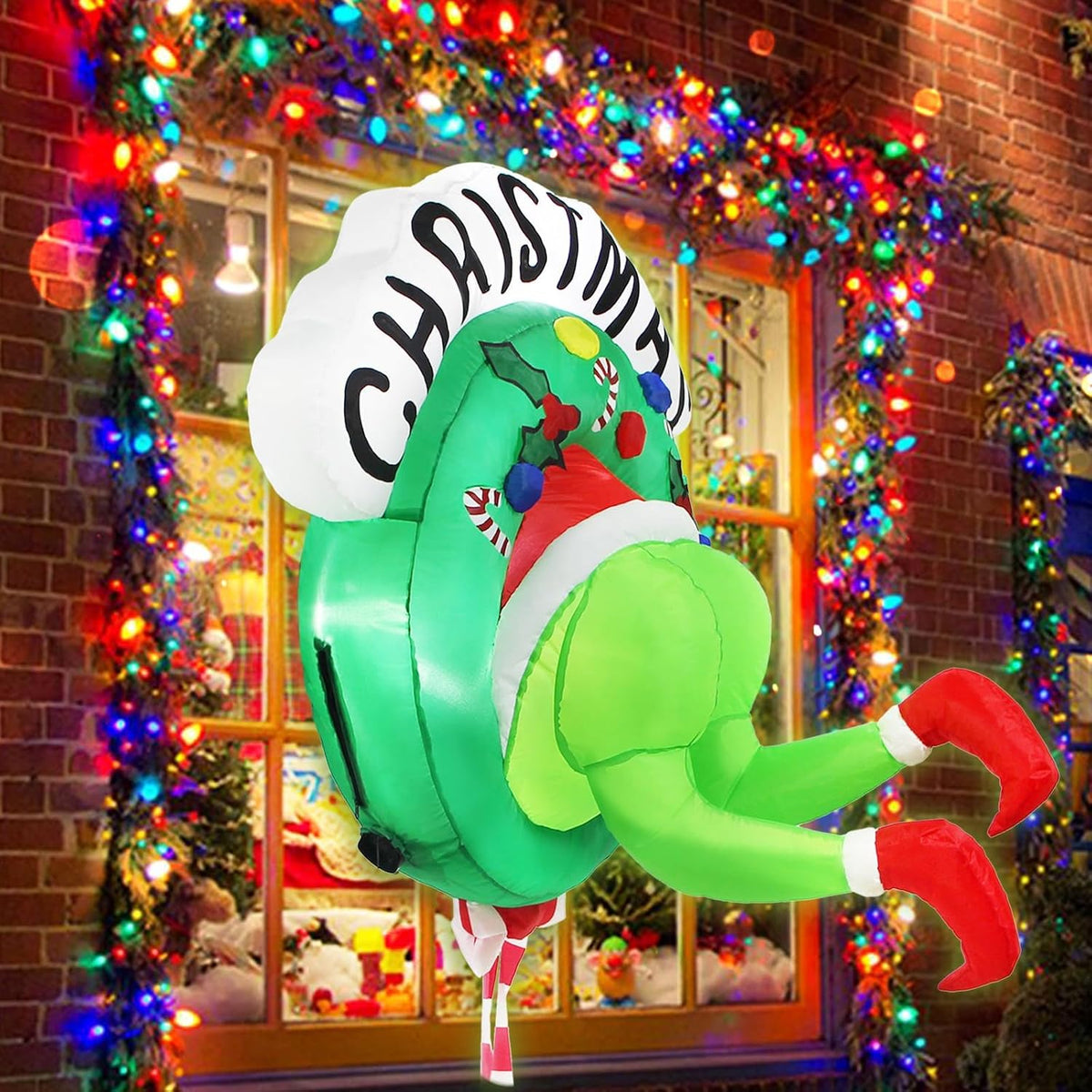 3.5 ft Inflatable Santa Bursting from Window, Christmas outdoor decoration