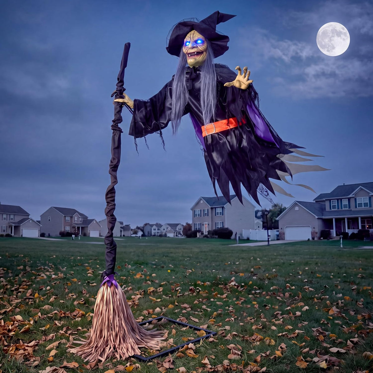 JOYIN 6.2 Ft Halloween Flying Witch Decor, Sound Activated Life-Size Halloween Decorations Outdoor Flying